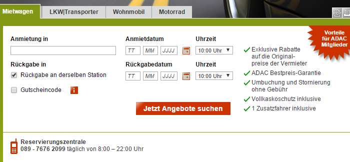 ADAC Autovermietung - Mietwagen online buchen