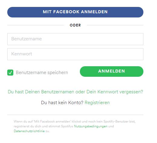 Über Facebook auf Spotify anmelden